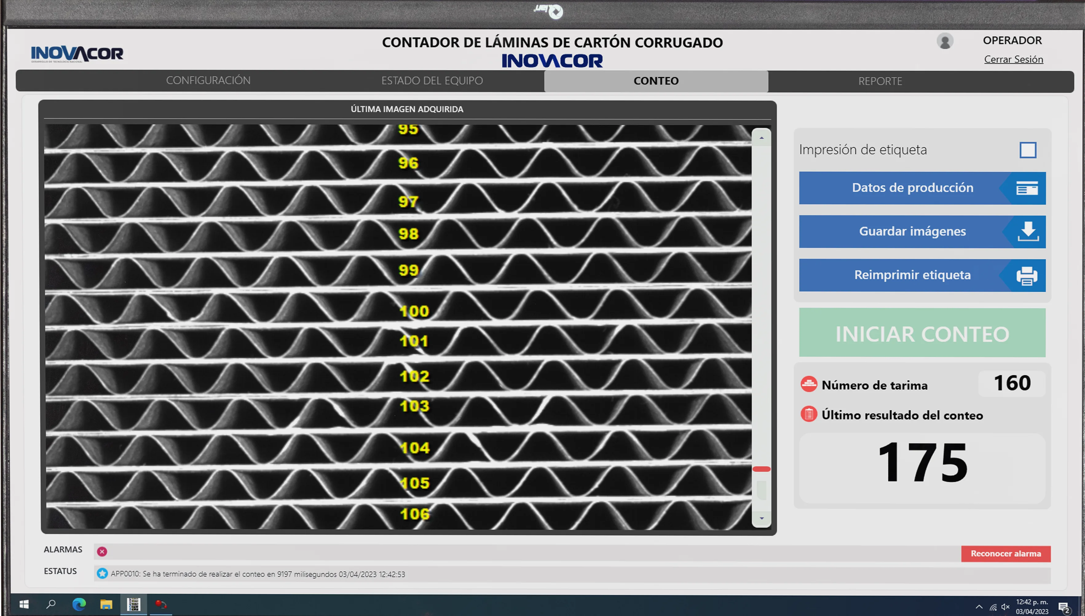 Software contador de láminas de cartón corrugado